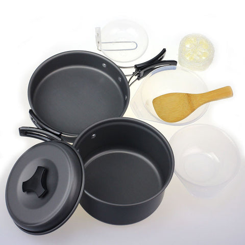 8pcs Outdoor Camping Hiking Cookware Backpacking Cooking Picnic Bowl Pot Pan Set